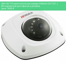 2Мп HD-TVI мини-купольная камера HiWatch DS-T251 с ИК-подсветкой для офисов и ритейла